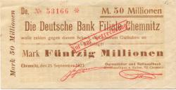 Chemnitz - Darmstädter und Nationalbank KaA, Filiale Chemnitz - 25.9.1923 - 50 Millionen Mark 