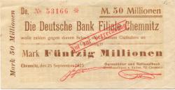Chemnitz - Darmstädter und Nationalbank KaA, Filiale Chemnitz - 25.9.1923 - 50 Millionen Mark