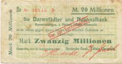 Chemnitz - Deutsche Bank, Filiale Chemnitz - 22.9.1923 - 20 Millionen Mark