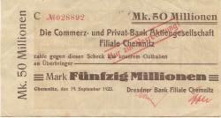 Chemnitz - Dresdner Bank, Filiale Chemnitz - 19.9.1923 - 50 Millionen Mark
