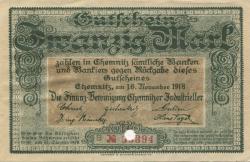 Chemnitz - Finanzvereinigung Chemnitzer Industrieller - 16.11.1918 - 31.1.1919 - 20 Mark