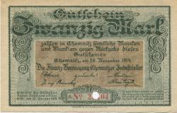 Chemnitz - Finanzvereinigung Chemnitzer Industrieller - 16.11.1918 - 31.1.1919 - 20 Mark