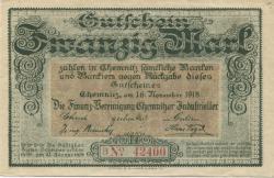 Chemnitz - Finanzvereinigung Chemnitzer Industrieller - 16.11.1918 - 31.1.1919 - 20 Mark