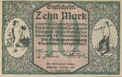 Chemnitz - Finanzvereinigung Chemnitzer Industrieller - 18.11.1918 - 31.1.1919 - 10 Mark 