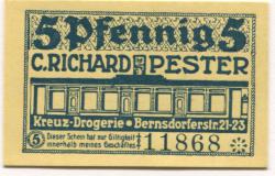 Chemnitz - Pester, C. Richard, Kreuz-Drogerie, Bernsdorfer Str. 21-23 - -- - 5 Pfennig