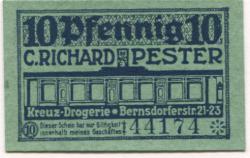 Chemnitz - Pester, C. Richard, Kreuz-Drogerie, Bernsdorfer Str. 21-23 - -- - 10 Pfennig