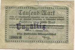 Chemnitz - Pöge Elektricitäts-AG, Dorfstr. 52 - 11.9.1922 - 1.11.1922 - 1000 Mark 