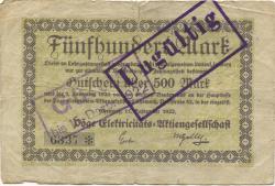 Chemnitz - Pöge Elektricitäts-AG, Dorfstr. 52 - 11.9.1922 - 5.2.1923 - 500 Mark