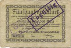 Chemnitz - Pöge Elektricitäts-AG, Dorfstr. 52 - 11.9.1922 - 5.2.1923 - 500 Mark 