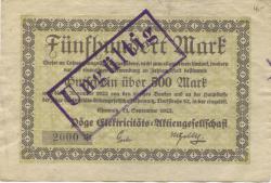 Chemnitz - Pöge Elektricitäts-AG, Dorfstr. 52 - 11.9.1922 - 5.2.1923 - 500 Mark