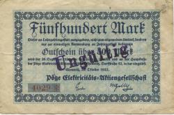 Chemnitz - Pöge Elektricitäts-AG, Dorfstr. 52 - 26.10.1922 - 26.12.1922 - 500 Mark