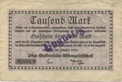 Chemnitz - Pöge Elektricitäts-AG, Dorfstr. 52 - 26.10.1922 - 5.2.1923 - 1000 Mark