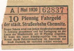 Chemnitz - Städtische Straßenbahn - Mai 1920 - 10 Pfennig 