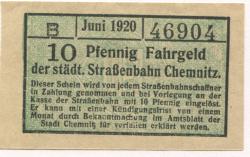 Chemnitz - Städtische Straßenbahn - Juni 1920 - 10 Pfennig