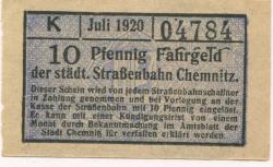Chemnitz - Städtische Straßenbahn - Juli 1920 - 10 Pfennig