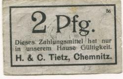 Chemnitz - Tietz, H. & C. - -- - 2 Pfennig