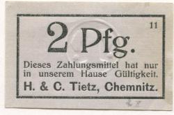 Chemnitz - Tietz, H. & C. - -- - 2 Pfennig