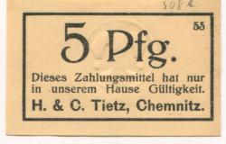 Chemnitz - Tietz, H. & C. - -- - 5 Pfennig