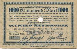 Chemnitz - Zimmermann-Werke AG, Rochlitzer Str. 32 - 30.8.1922 - 15.9.1922 - 1000 Mark