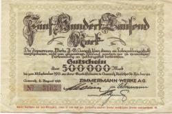 Chemnitz - Zimmermann-Werke AG, Rochlitzer Str. 32 - 6.8.1923 - 30.9.1923 - 500000 Mark