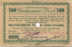 Chemnitz - Zimmermann-Werke AG, Rochlitzer Str. 32 - 20.9.1922 - 30.9.1922 - 500 Mark 