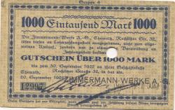 Chemnitz - Zimmermann-Werke AG, Rochlitzer Str. 32 - 20.9.1922 - 30.9.1922 - 1000 Mark