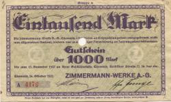 Chemnitz - Zimmermann-Werke AG, Rochlitzer Str. 32 - 26.10.1922 - 15.12.1922 - 1000 Mark