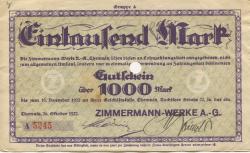 Chemnitz - Zimmermann-Werke AG, Rochlitzer Str. 32 - 26.10.1922 - 15.12.1922 - 1000 Mark