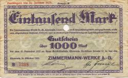 Chemnitz - Zimmermann-Werke AG, Rochlitzer Str. 32 - 26.10.1922 - 31.1.1923 - 1000 Mark