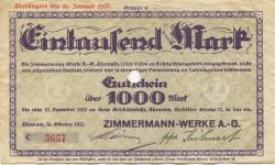Chemnitz - Zimmermann-Werke AG, Rochlitzer Str. 32 - 26.10.1922 - 31.1.1923 - 1000 Mark