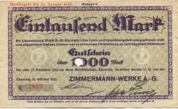 Chemnitz - Zimmermann-Werke AG, Rochlitzer Str. 32 - 26.10.1922 - 31.1.1923 - 1000 Mark