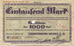 Chemnitz - Zimmermann-Werke AG, Rochlitzer Str. 32 - 26.10.1922 - 31.3.1923 - 1000 Mark