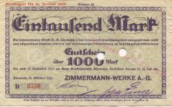 Chemnitz - Zimmermann-Werke AG, Rochlitzer Str. 32 - 26.10.1922 - 31.3.1923 - 1000 Mark