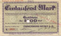 Chemnitz - Zimmermann-Werke AG, Rochlitzer Str. 32 - 26.10.1922 - 31.3.1923 - 1000 Mark