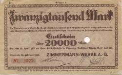 Chemnitz - Zimmermann-Werke AG, Rochlitzer Str. 32 - 15.2.1923 - 15.4.1923 - 20000 Mark