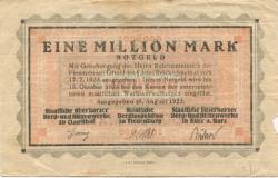 Clausthal - Staatliche Oberharzer Berg- und Hüttenwerke zu Clausthal; Staatliche Berginspektion zu Vienenburg; Staatliche Unterharzer Berg- und Hüttenwerke in Oker - 15.8.1923 - 15.10.1923 - 1 Million Mark