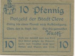 Cleve (heute: Kleve) - Stadt - 14.9.1921 - 10 Pfennig
