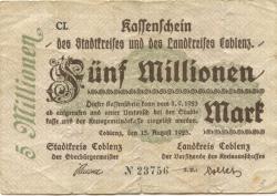 Coblenz (heute: Koblenz) - Stadt und Kreis - 15.8.1923 - 1.9.1923 - 5 Millionen Mark