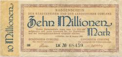 Coblenz (heute: Koblenz) - Stadt und Kreis - 20.8.1923 - 1.9.1923 - 10 Millionen Mark