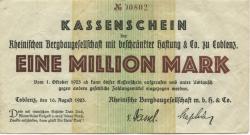 Coblenz (heute: Koblenz) - Rheinische Bergbaugesellschaft mbH & Co - 10.8.1923 - 1.10.1923 - 1 Million Mark