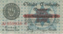 Corbach (heute: Korbach) - Stadt - 15.12.1920 - 25 Pfennig
