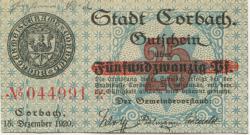 Corbach (heute: Korbach) - Stadt - 15.12.1920 - 25 Pfennig