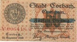 Corbach (heute: Korbach) - Stadt - 15.12.1920 - 50 Pfennig