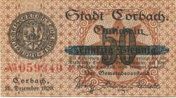 Corbach (heute: Korbach) - Stadt - 15.12.1920 - 50 Pfennig