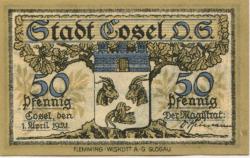 Cosel (heute: PL-Kedzierzyn-Kozle) - Stadt - 1.4.1921 - 50 Pfennig