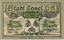 Cosel (heute: PL-Kedzierzyn-Kozle) - Stadt - 1.4.1921 - 1 Mark