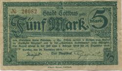 Cottbus - Stadt - 20.11.1918 - 31.12.1919 - 5 Mark