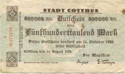Cottbus - Stadt - 14,8,1923 - 15.10.1923 - 500000 Mark