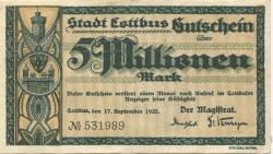 Cottbus - Stadt - 17.9.1923 - 5 Millionen Mark