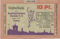 Cottbus - Kaufmännischer Verein eV, Spremberger Str. 39 - August 1921 - 1.4.1922 - 10 Pfennig